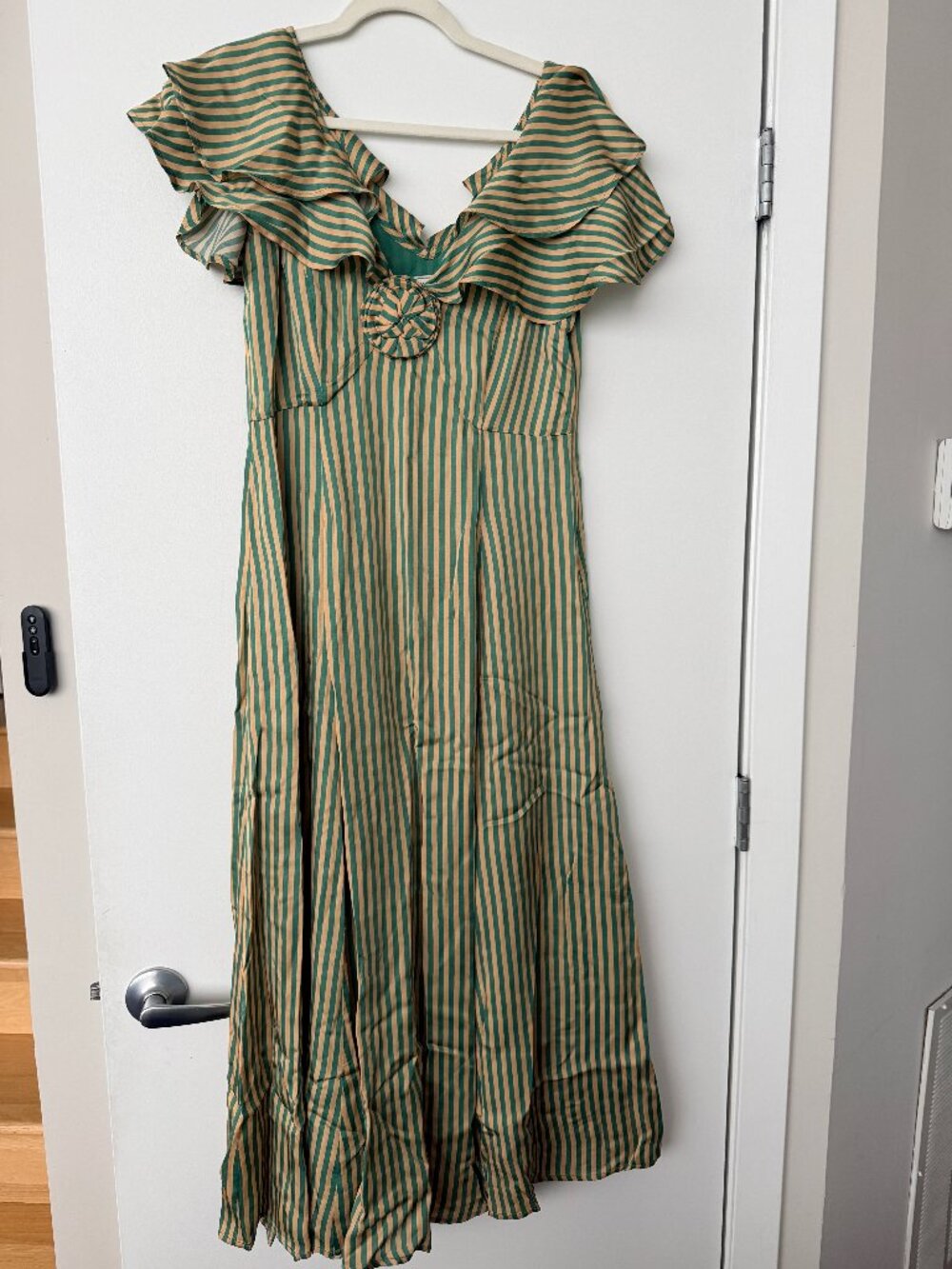 Mille Midi Green and Gold Striped Dress Size S